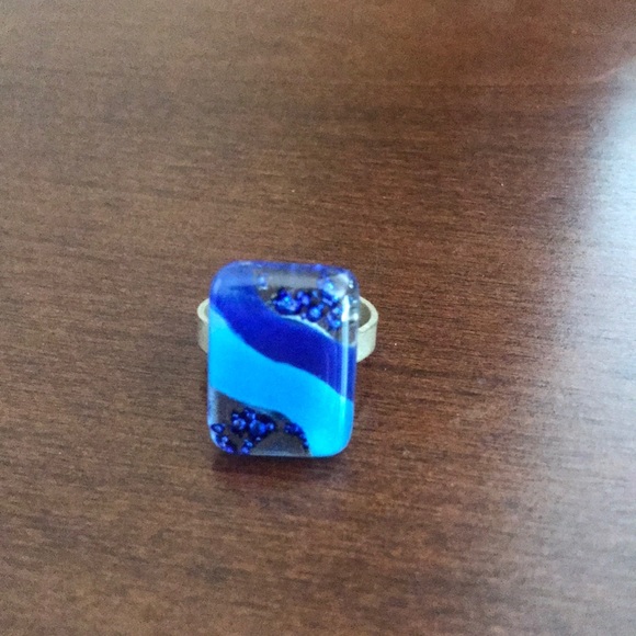 Adjustable glass ring, blue - Picture 1 of 12